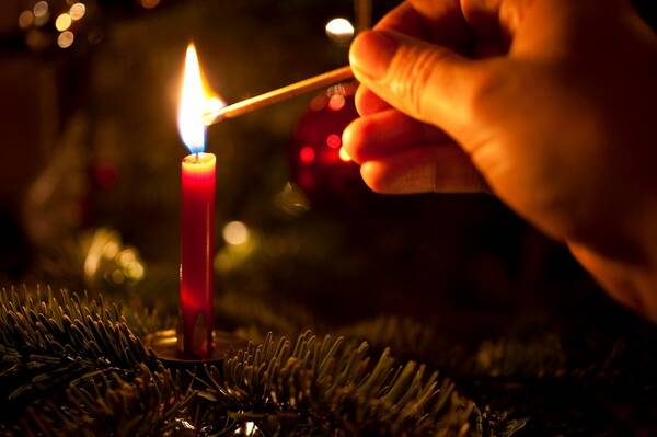 red candle on tree