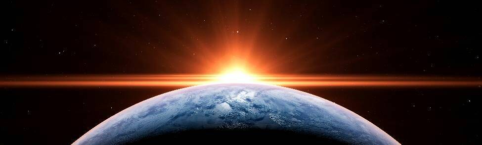 Planet earth seen from space with rising sun Planet earth seen from space with rising sun
