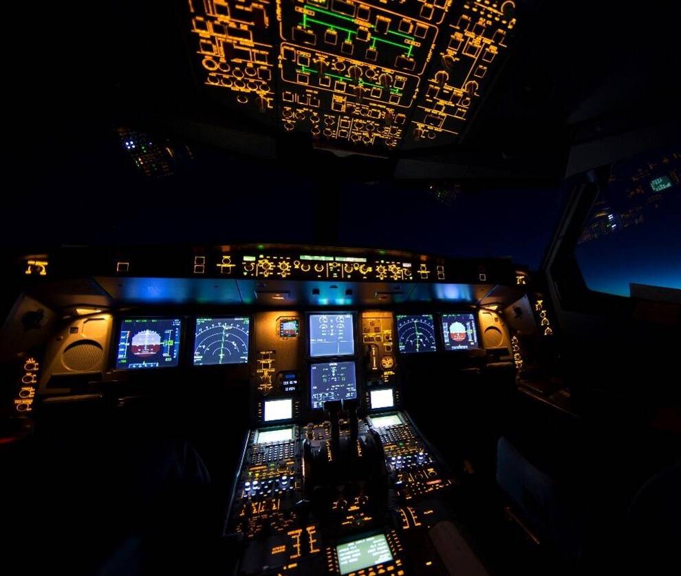 Aviation backlit cockpit panels and displays at night